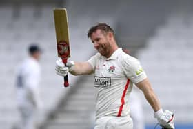 Lancashire's Steven Croft celebrates his century on day one of the Roses match at Headingley Picture: GETTY
