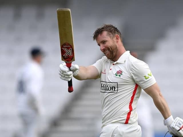 Lancashire's Steven Croft celebrates his century on day one of the Roses match at Headingley Picture: GETTY
