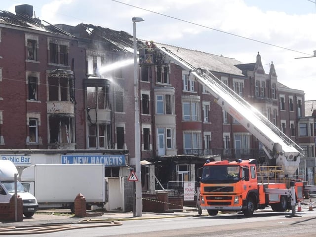 Firefighters continue to fight massive blaze at New Hacketts Hotel in Blackpool. Take around 12pm on Tuesday 25 April. Photo: Dan Martino