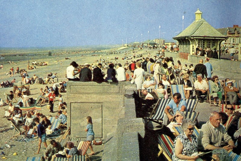 A packed beach at Cleveleys on a sunny day in the summer of 1973, when everyone was relaxing in deckchairs