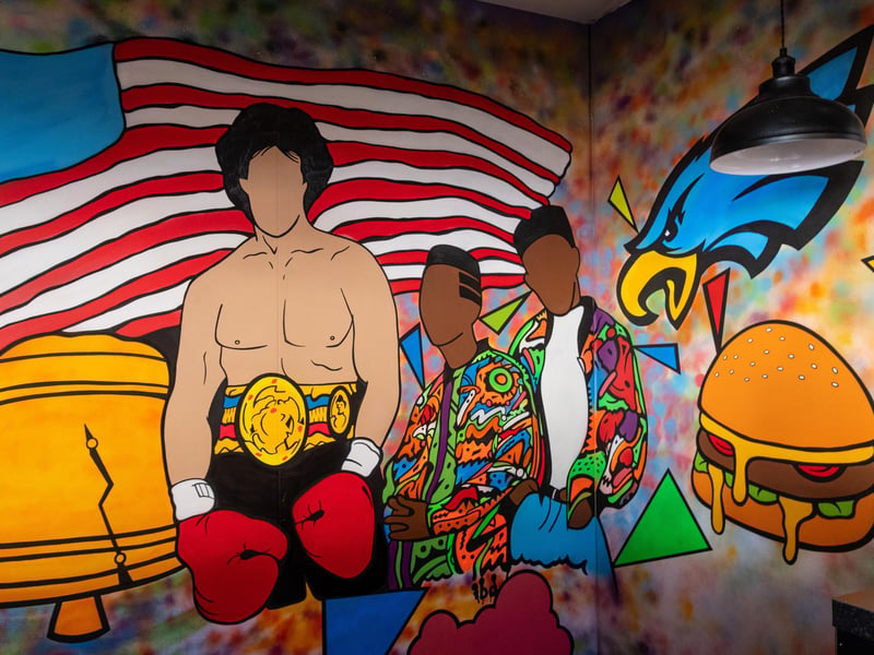 Artwork on the wall of an eatery inside Abingdon Street Market in Blackpool