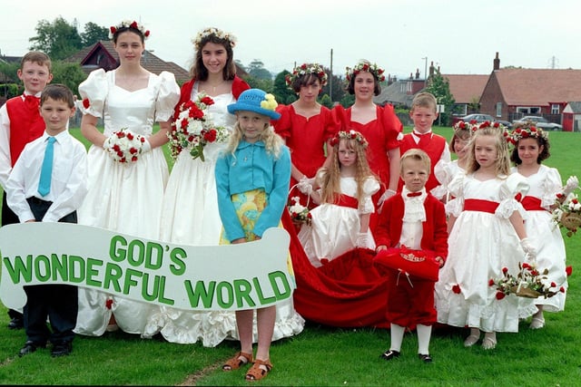 Freckleton Club Day -  Holy Trinity Rose Queen Jennifer Hope (12) with her retinue, 1998