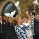 A memorial service for Charlene Downes took place at St John's Church in Blackpool and are doing another one for her 20th anniversary.
Robert Downes (far right), family and friends release four white doves after the service. PIC BY ROB LOCK