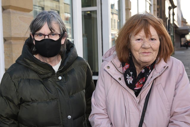 Pro mask wearer Catherine Parker and her medically exempt friend Pauline Henson also from Hendon. 