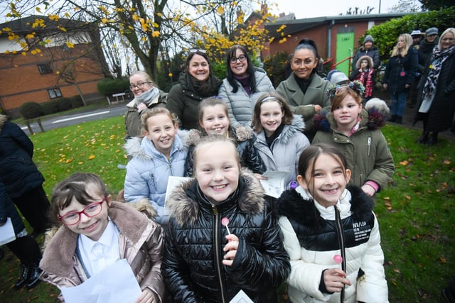 Pupils from Royles Brook  at the Thornton Christmas Lights Switch On, just before it got dark