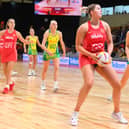 Eleanor Cardwell in action during England's Netball World Cup final loss to Australia in Cape Town (Photo Rodger Bosch/AFP via Getty Images)