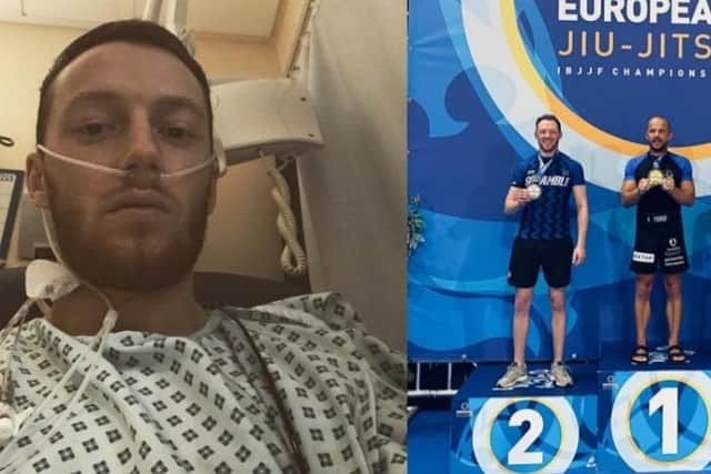 Jamie Mather in hospital and more recently, on the medalists' podium