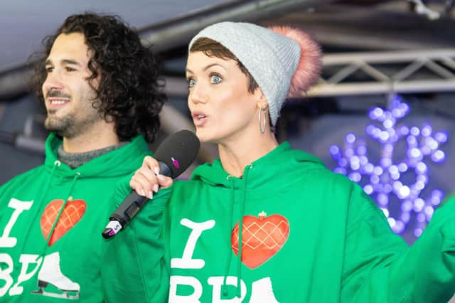 Strictly dancer Lauren Oakley speaks to the crowd ahead of the official opening of Christmas by the Sea in Blackpool. Photo: Kelvin Lister-Stuttard