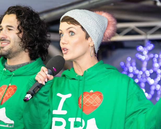 Strictly dancer Lauren Oakley speaks to the crowd ahead of the official opening of Christmas by the Sea in Blackpool. Photo: Kelvin Lister-Stuttard