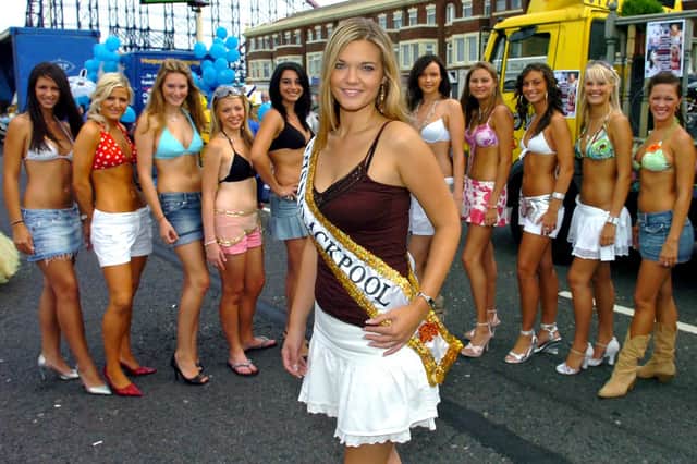 Miss Blackpool - Donna Fleetwood - and other contestants line up for the Blackpool Lions Carnival on Blackpool promenade