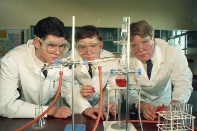 A Lancashire school is preparing for an open morning to show prospective pupils the facilities on offer. King Edward VII School in Lytham, will be throwing open its doors to visitors, who will be able to see activities like climbing, computing and chemistry. Pictured Wesley Jones, William Newton and Mark Brannan prepare for the open day