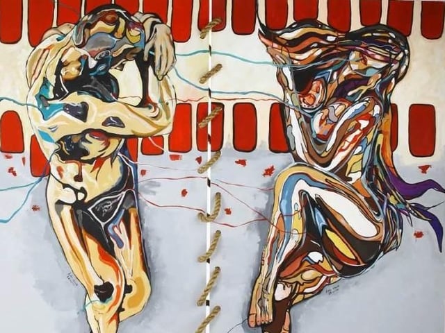 Kasia Nowak works in vivid colours. Another painting on exhibition at Blackpool