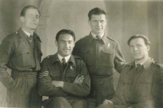 On the right Captain Jan Martens, Polish pilot, pictured with fellow servicemen during World War II.