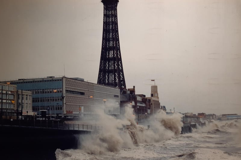 Waves battering Blackpool seafront on March 9, 1993