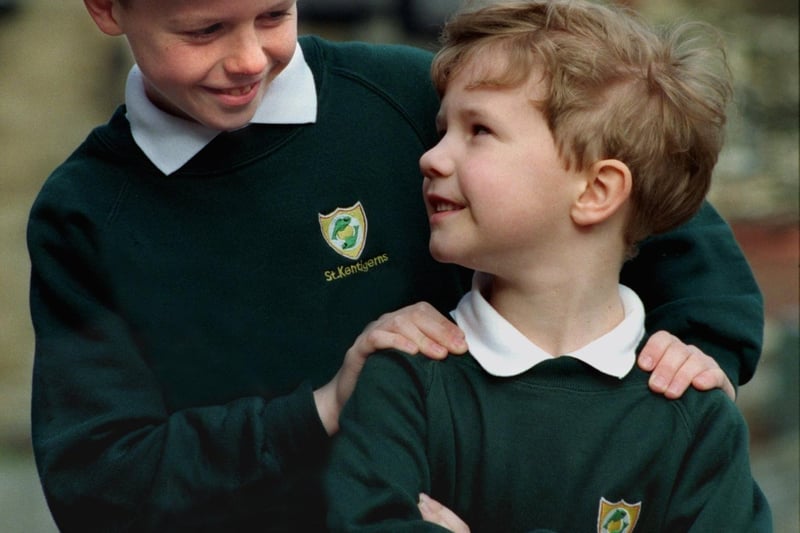 Six-year-old Adam Davis and his Uncle Lee Glickman (aged 10) at St Kentigern's RC Primary School