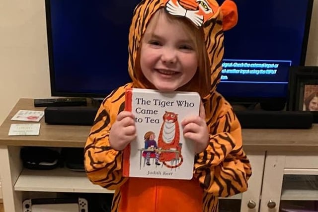 Isla aged five as The Tiger Who Went to Tea - picture by Amy Jackson