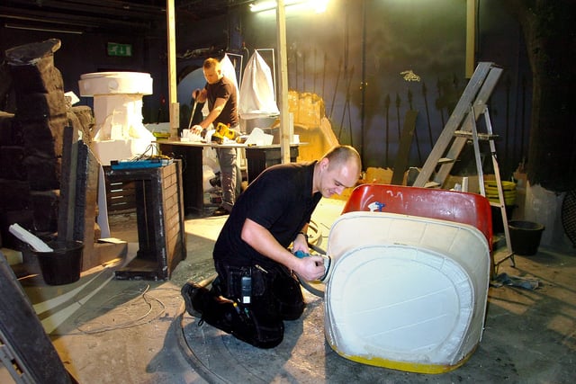 Working on the dark ride which was formerly the Terror Train at Coral Island