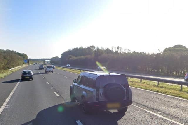A car went up in flames on the M55 westbound between Preston and Kirkham (Credit: Google)