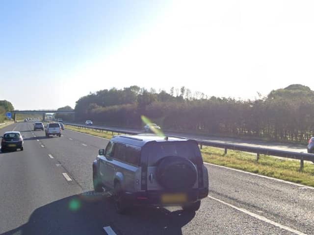 A car went up in flames on the M55 westbound between Preston and Kirkham (Credit: Google)