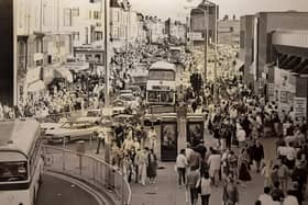 This was the Blackpool we knew back in the day. The caption on the back of this photo from October 1986 said that whilst every other seaside resort was closed for the season, Blackpool nearly came to a standstill as crowds and traffic piled into the town.