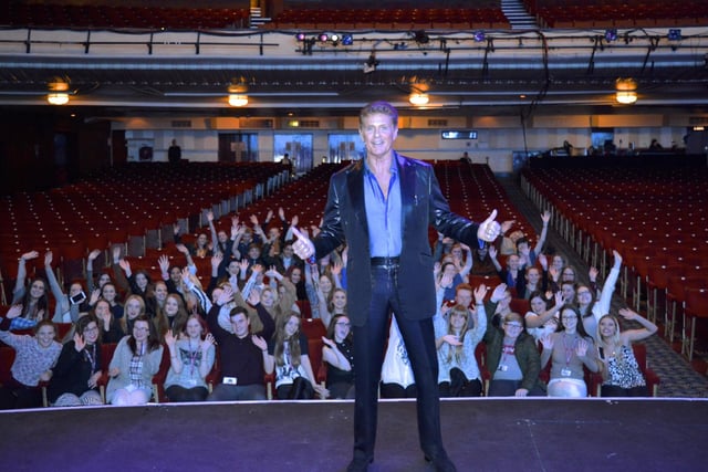 David Hasselhoff with kids at Blackpool Sixth Form