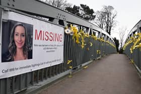 Messages and yellow ribbons on the bridge over the River Wyre at St Michael's.