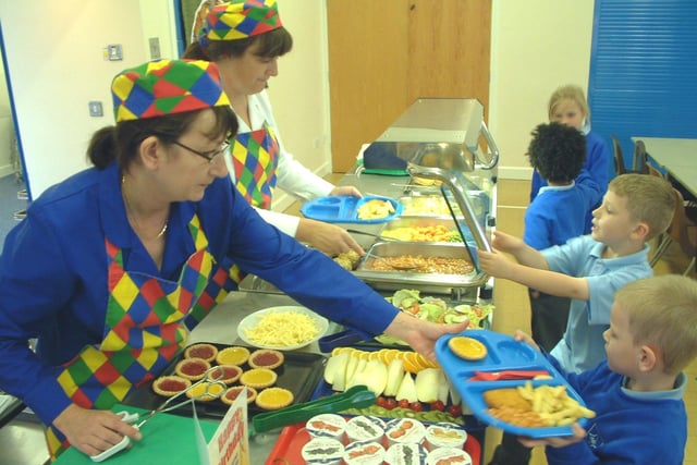 Children are served their lunchtime meals ay St Mary's RC Primary School in Fleetwood