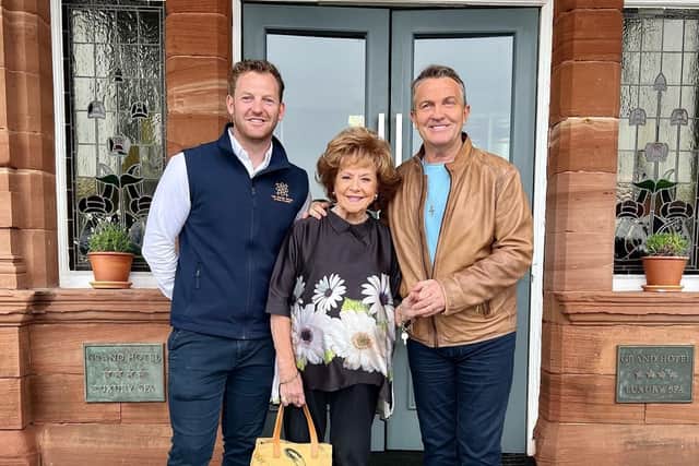 TV stars Bradley Walsh and Barbara Knox visit The Grand Hotel in Lytham St Annes for lunch.