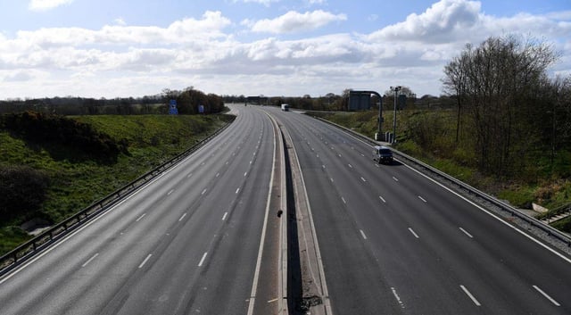 The empty M6 motorway from junction 18, near Middlewich, north west England, as life in Britain continues during the nationwide lockdown to combat the novel coronavirus pandemic (Photo: PAUL ELLIS/AFP via Getty Images)