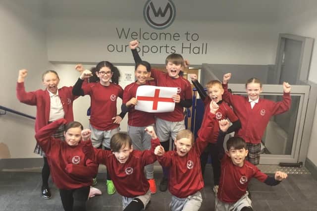Waterloo Primary Academy's team flies the flag the International Primary PE Competition.