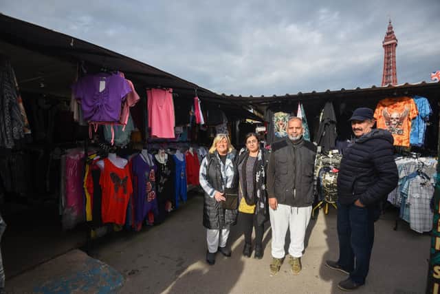 Bonny St market traders will be leaving in November to make way for the Blackpool Central development. L-R are Bernadette Woolhouse, Zeenat Nadeem, Mohammed Iqbal and Mohammed Chaudhry.