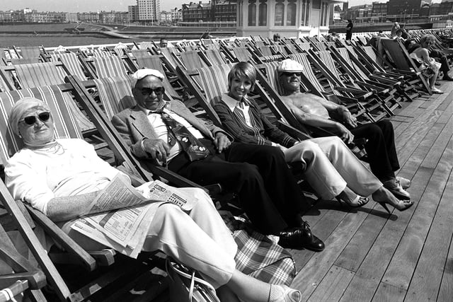Marti Caine with holiday makers on the North Pier, Blackpool