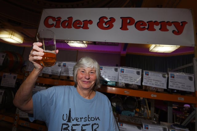 Lynda Johnson on the cider bar.