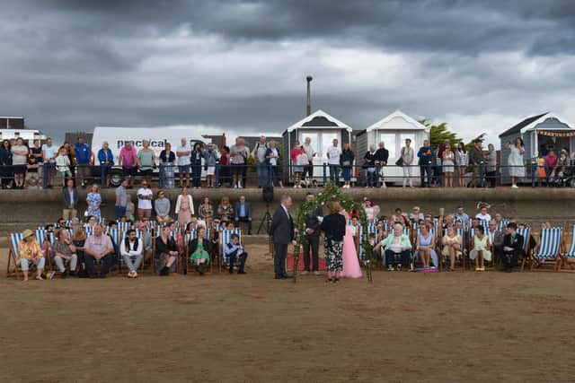 The scene on the beach for the wedding ceremony. Picture: Neil Cross.