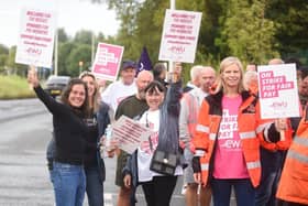 Postal workers on strike outside the Royal Mail delivery office in Bispham back in August. The CWU is in dispute with Royal Mail over a 2 per cent pay offer when bosses at the company got six figure bonuses