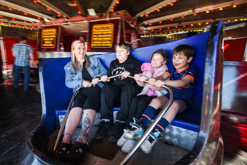 Hold on tight! This group are making the most of  the Easter fun fair at Anchorsholme Park