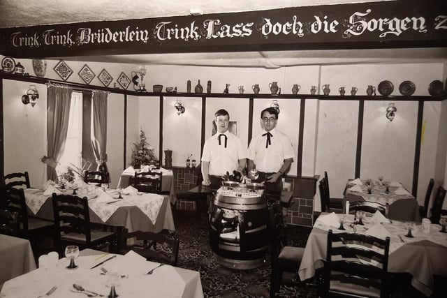 The interior of the German Stocks Restaurant in Poulton, 1985