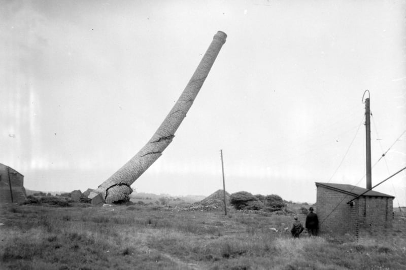 Brickworks chimney felling in Blackpool - thought to be where Grange Park is now - undated but probably the 1940s