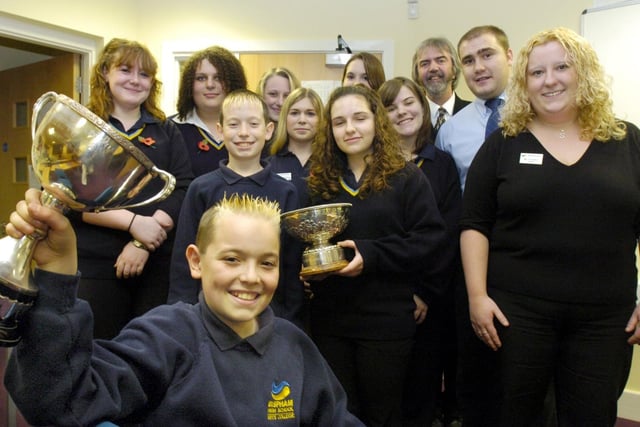 Taran Cameron and members of the Bispham High School choir celebrate their success in the Blackpool music festival