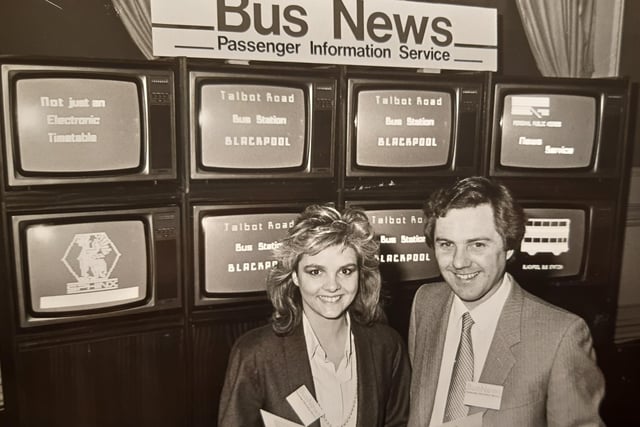 David Medlar and Jackie Carpenter in front of the innovative and high-tech 'Passenger Information Services System' that was due to be installed at the bus station in 1986