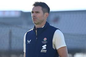James Anderson of Lancashire  during the Lancashire CCC photocall at Emirates Old Trafford on Tuesday. (Photo by Gareth Copley/Getty Images)