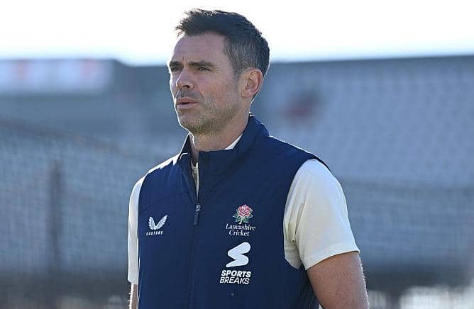 James Anderson of Lancashire  during the Lancashire CCC photocall at Emirates Old Trafford on Tuesday. (Photo by Gareth Copley/Getty Images)