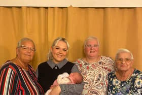 Five generations - from left Brenda Atherton (70), Alice Kelso (24), little Kyla-Rose Ashworth (three weeks), Louise Kelso (45) and Alice Rayton (89).