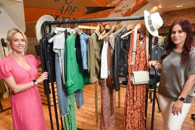 Sancha Clayton and Eleanor Binns showing a selection of festival outfits available at Stringers, on North Clifton Street, Lytham