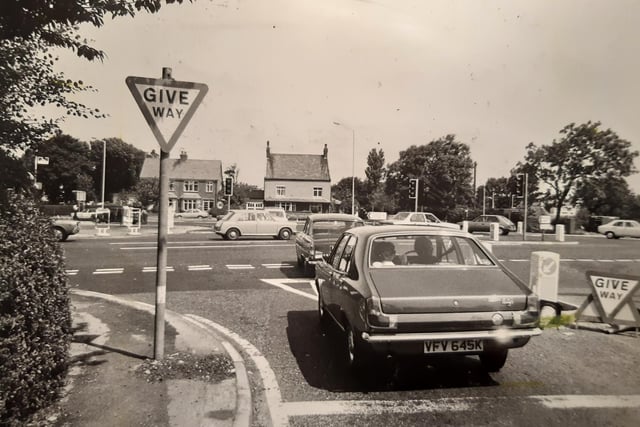 The motorists' view from Lodge Lane in 1979 - this was before there were traffic lights at this junction. It was just a waiting game
