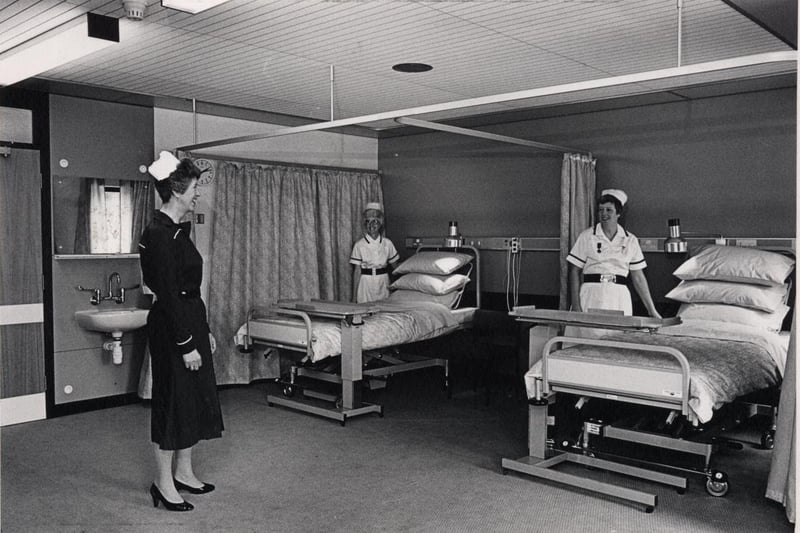 Section of one of the wards of Trinity Hospice, in May 1985, just before it opened. Sister Agnes McCrystal (centre), with Kathryn Burn and matron Miss Beryl Pearson