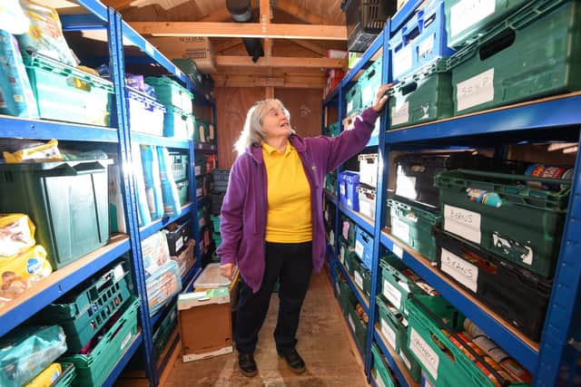 Linda Nulty checks the stock at Fylde Foodbank in Kirkham.