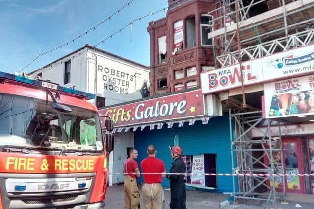 Fire crews at the scene of the blaze at Gifts Galore in 2018