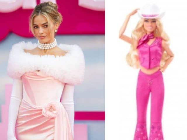 Margot Robbie (left) stars as Barbie in the 2023 movie released today (July 21)