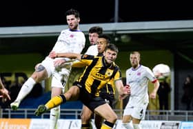 Corey Whelan scores AFC Fylde's equaliser in their win at Boston United Picture: Steve McLellan